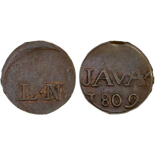 NETHERLANDS EAST INDIES: Louis Napoleon, 1806-1810, AE doit, 1809, XF-AU