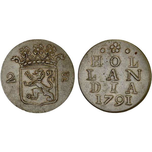 SINGAPORE: 2 stuiver, "1791", XF