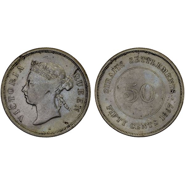 STRAITS SETTLEMENTS: Victoria, 1867-1901, AR 50 cents, 1897-H, F-VF