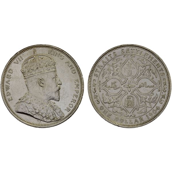STRAITS SETTLEMENTS: Edward VII, 1901-1910, AR dollar, 1904, XF
