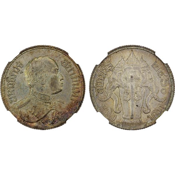 THAILAND: Rama VI, 1910-1925, AR baht, BE2460 (1917), NGC MS63