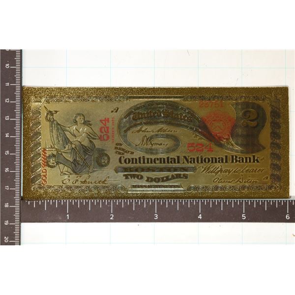 GOLD 999999 FOIL US $2 CONTINENTAL NATIONAL BANK