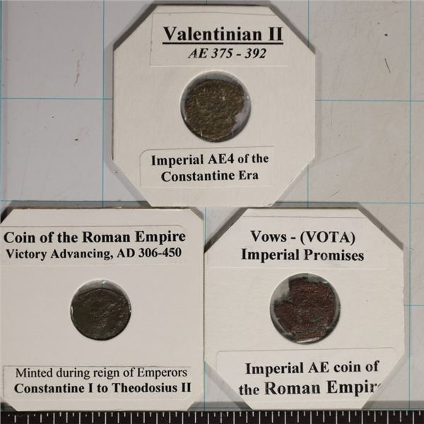 3 ROMAN ANCIENT COINS: 375-392 A.D. VALENTINIAN II
