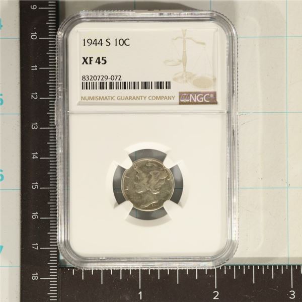 1944-S SILVER MERCURY DIME NGC XF 45