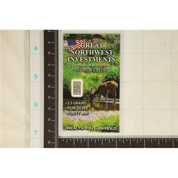 2.5 GRAINS .999 SILVER INGOT IN LAMINTED CARD