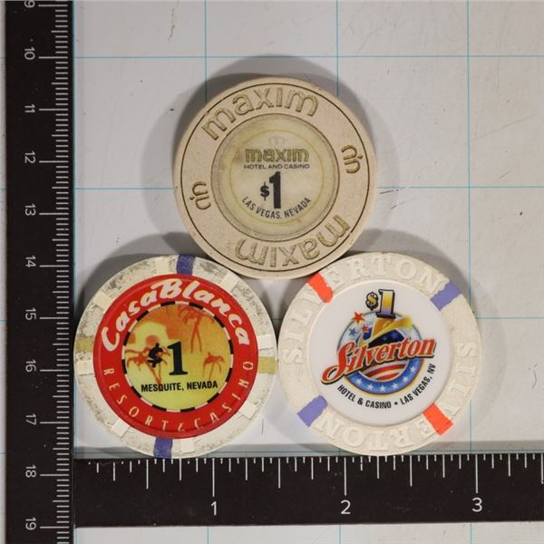 3-$1 CASINO POKER CHIPS: SILVERTON HOTEL &