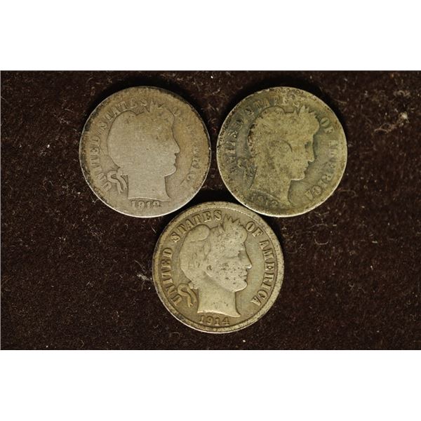 2-1912-D & 1914-D SILVER BARNER DIMES