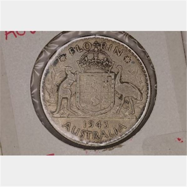 1943 AUSTRALIA SILVER 1 FLORIN .3364 OZ. ASW