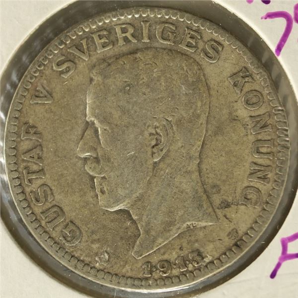1913 SILVER 1 KRONA FROM SWEDEN .1929 OZ. ASW