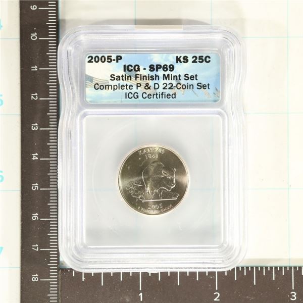2005-P KANSAS QUARTER ICG SP69 SATIN FINISH