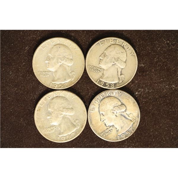 1957, 2-1957-D & 1958-D WASHINGTON SILVER QUARTERS