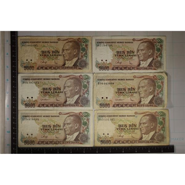 6-1970 TURKEY 5000 LIRASI BILLS, CIRCULATED