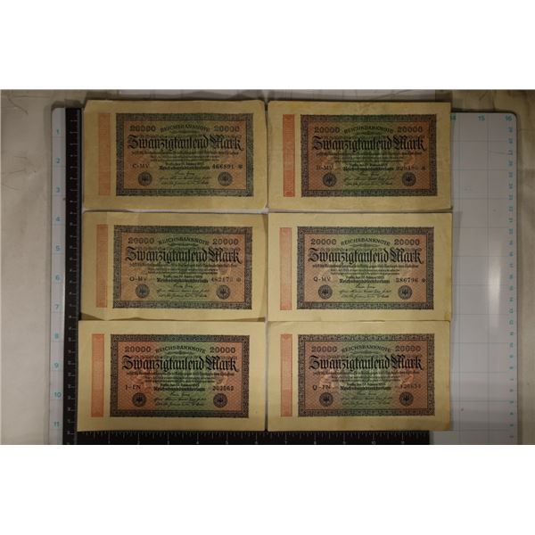 6-1923 GERMAN 20000 MARK BILLS: SOME ARE CRISP