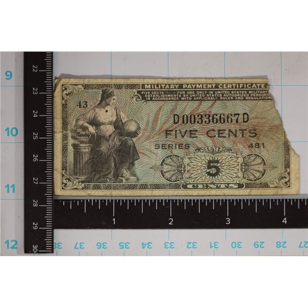 SERIES 481 US 5 CENT MILITARY PAYMENT CERTIFICATE