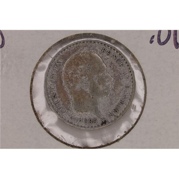1894 DENMARK SILVER 10 ORE .0186 OZ. ASW