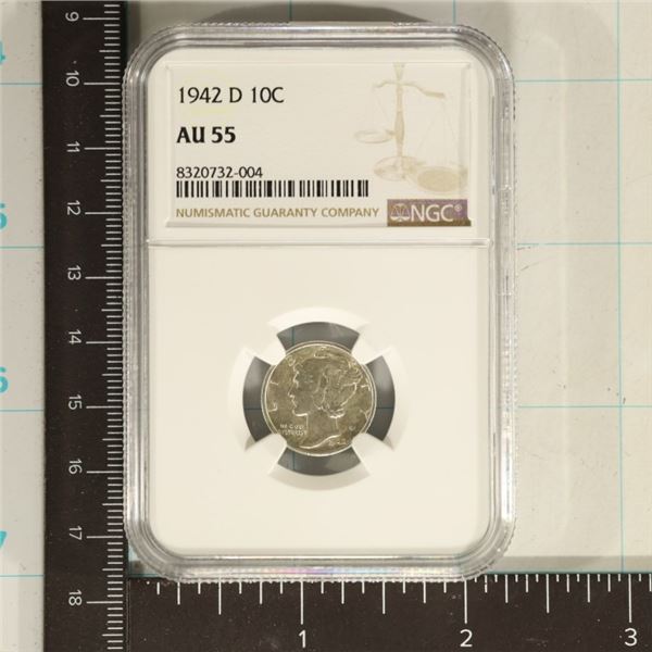 1942-D SILVER MERCURY DIME NGC AU55