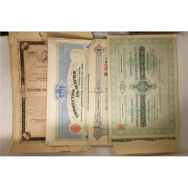 4-VINTAGE FOREIGN STOCK CERTIFICATES SEE PIC