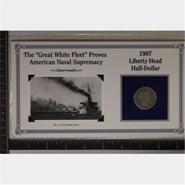 1907 BARBER HALF DOLLAR IN NICE INFO CARD AND
