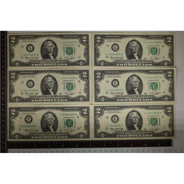 6-1976 CRISP UNC US $2 GREEN SEAL BILLS: 1