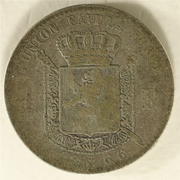 1866 SILVER BELGIUM 1 FRANC .134 OZ. ASW