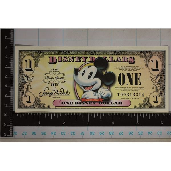 2008 DISNEY CRISP UNC $1 "MICKEY C. 1930"