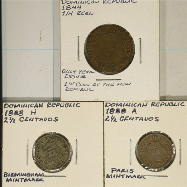 3 VINITAGE DOMINICAN REPUBLIC COINS: 1888-A &