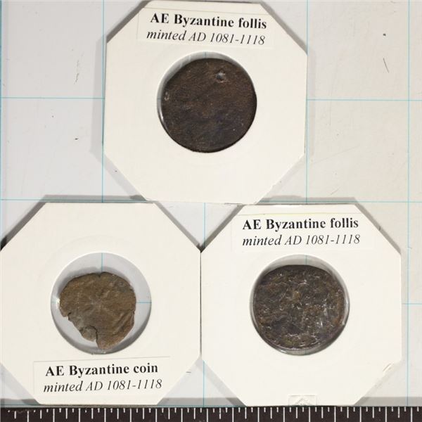 3-AE BYZANTINE ANCIENT COINS MINTED 1081-1118 A.D.