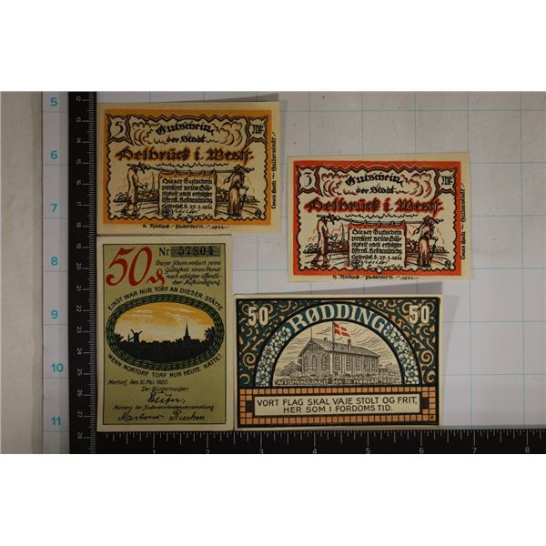 4 GERMAN NOTGELDS: 2-50 PFENNIGS, 1-3 MARK & 1-5