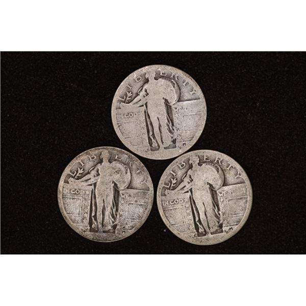 3 NO DATE SILVER STANDING LIBERTY QUARTERS