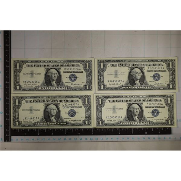 4-CRISP UNC $1 SILVER CERTIFICATES: 2-1957 &