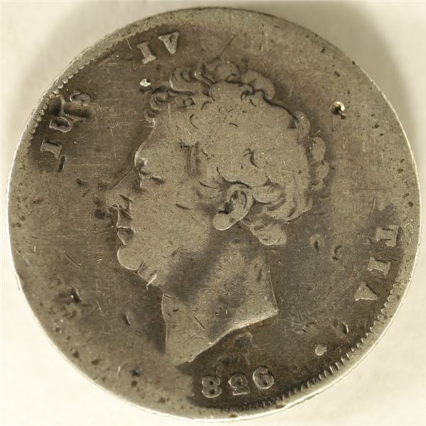 1826 GREAT BRITAIN SILVER SHILLING .1682 OZ. ASW