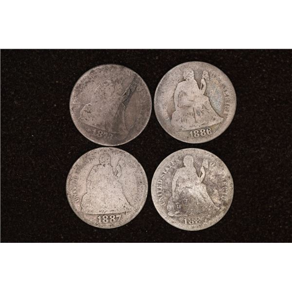 1873, 1886, 1887 & 1889 SILVER SEATED LIB DIME