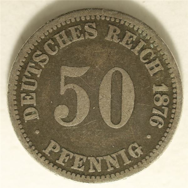 1876-AA GERMAN SILVER 50 PFENNIGS .0804 OZ. ASW