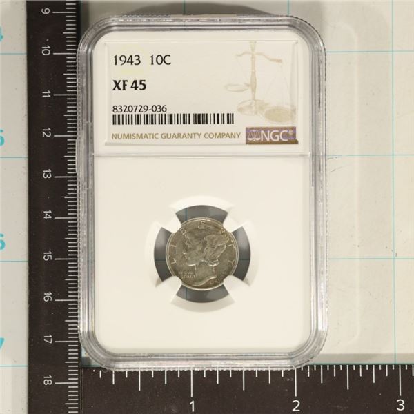 1943 SILVER MERCURY DIME NGC XF45