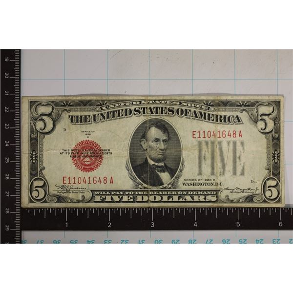 1928-B US $5 RED SEAL NOTE