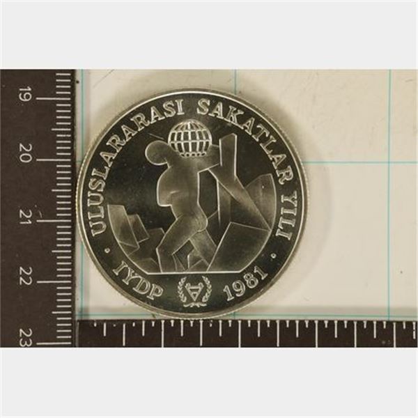 1981 TURKEY SILVER PROOF 3000 LIRA .841 OZ. ASW IN