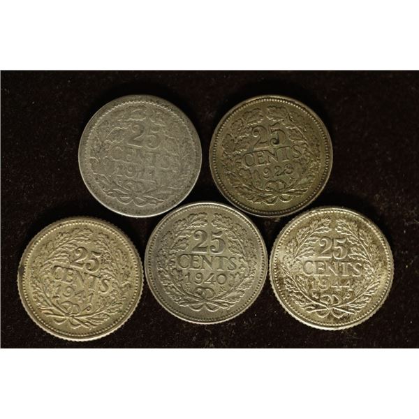 1911, 1928, 1940, 1941P & 1944P NEDERLANDS SILVER
