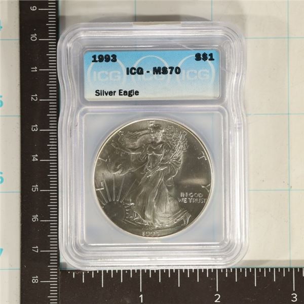 KEY DATE 1993 AMERICAN SILVER EAGLE ICG MS70