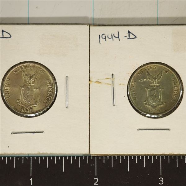 1944-D & 1945-D US/PHILIPINNES SILVER 20 CENTAVOS