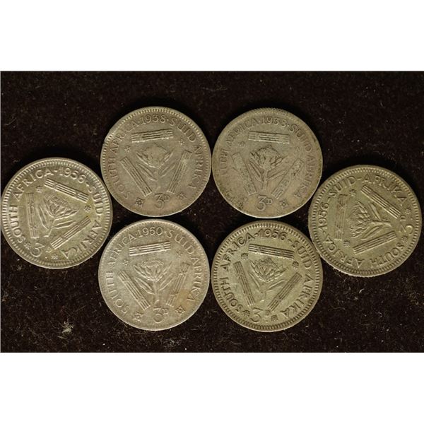 2-1938, 1950 & 3-1956 SOUTH AFRICA SILVER 3 PENCE