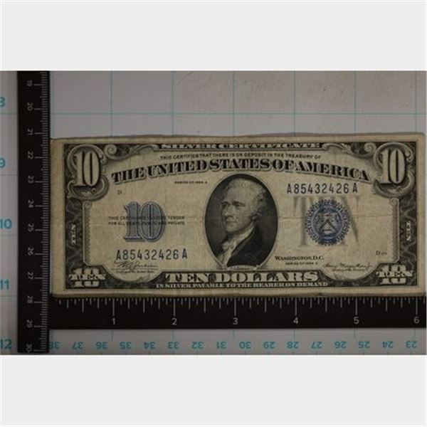1934-A US $10 SILVER CERT, BLUE SEAL