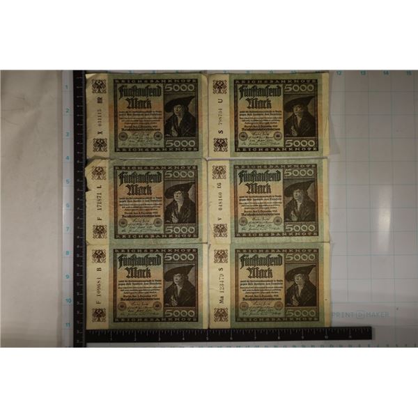 6-1922 GERMAN 5000 MARK BILLS