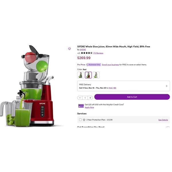 Whole Slow Juicer Red - Retail $269