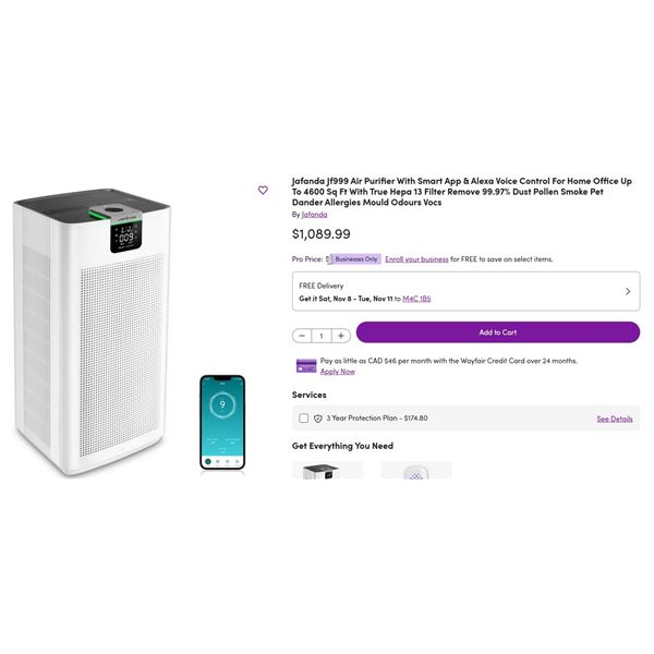 Jafanda Jf999 Air Purifier With Smart App - Retail $1090