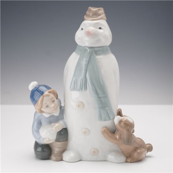Nao by Lladro Porcelain Figurine Snowman with Child and Dog 1438