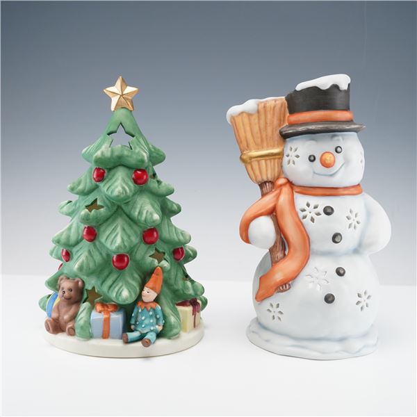 2pc Goebel Hummel Christmas Candle Votives, Christmas Tree and Snowman