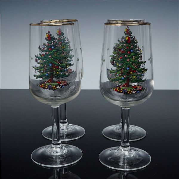 4pc Spode Christmas Tree Wine Glasses