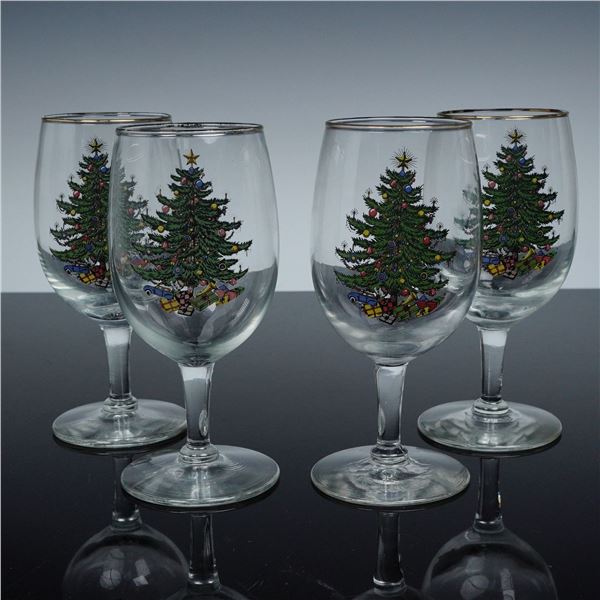 4pc Cuthbertson Wine Glasses, Christmas Tree
