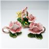 Image 1 : 3pc Capodimonte Italian Porcelain Rose Basket with Rose Candle Holders
