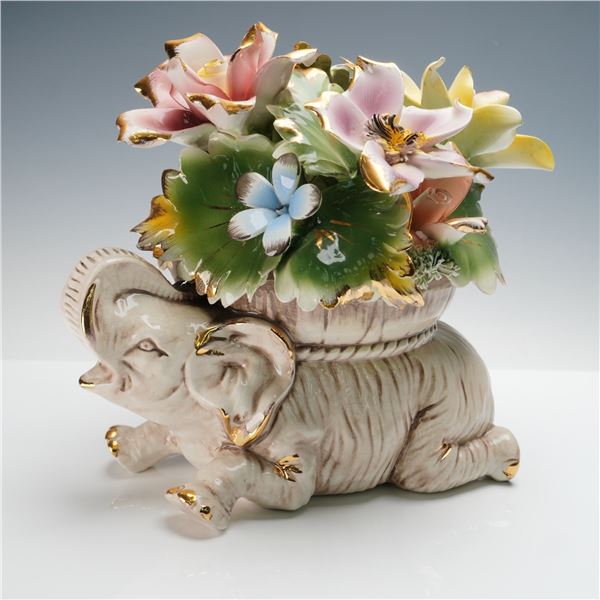 Capodimonte Porcelain Elephant with Flowers Sculpture